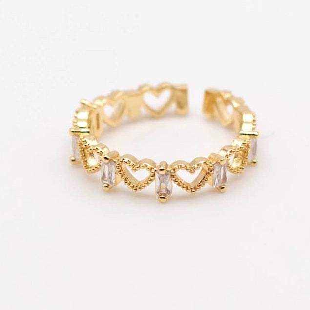 Gold CZ Heart Ring, Gold Filled Heart Ring, Gold Heart Ring, Adjustable Heart Ring, Heart Crystal Ring, Gold Heart Band, Heart Stacking Ring
