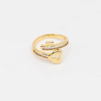 Key to My Heart Ring, Gold Key Ring, Gold Heart Key Ring, Romantic Key Ring, Gold Filled Key Ring, Gold Key Jewelry, Gold CZ Ring