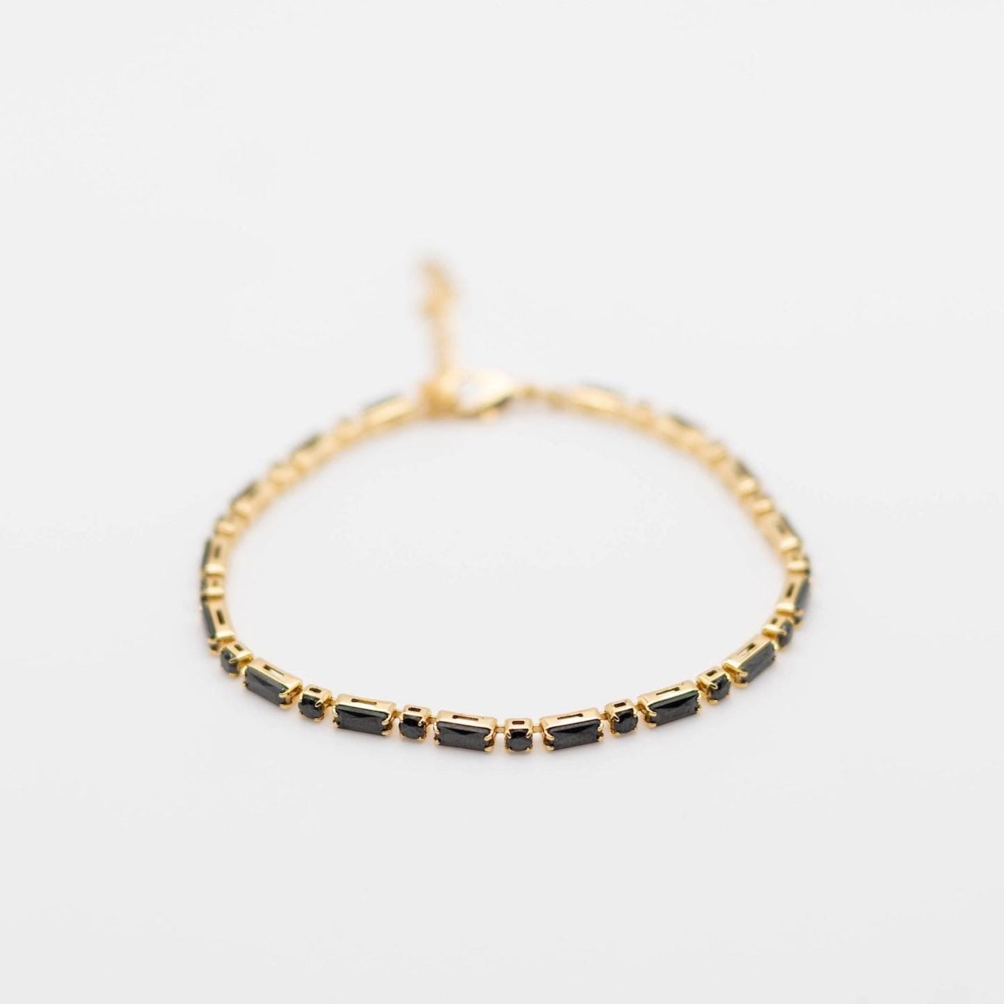 Black Tennis Bracelet, Black and Gold Dainty Bracelet, Hypoallergenic Dainty Bracelet, Tarnish Free Bracelet, Clasp Tennis Bracelet