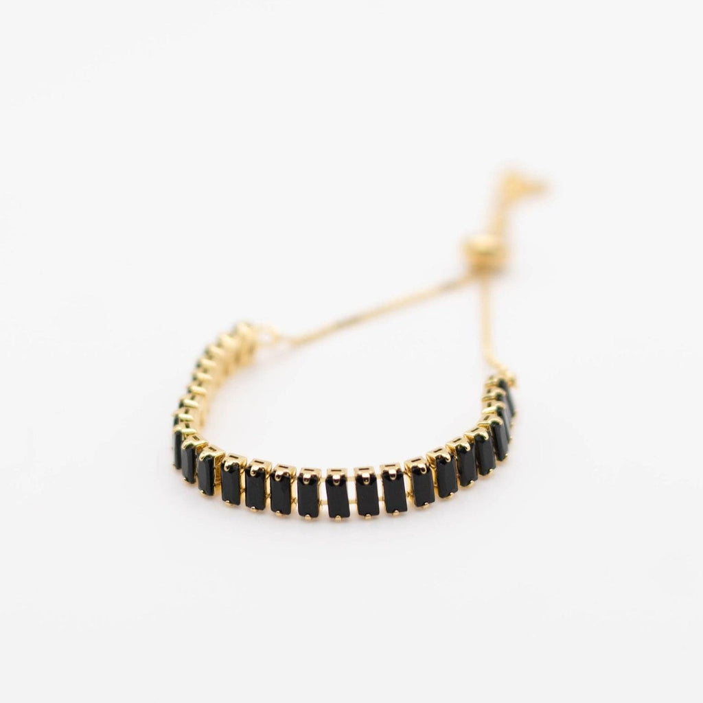 Black Tennis Bracelet, Black Gold Adjustable Bracelet, Slide Tennis Bracelet, Waterproof Gold Bracelet, Black CZ Bracelet, Baguette Bracelet