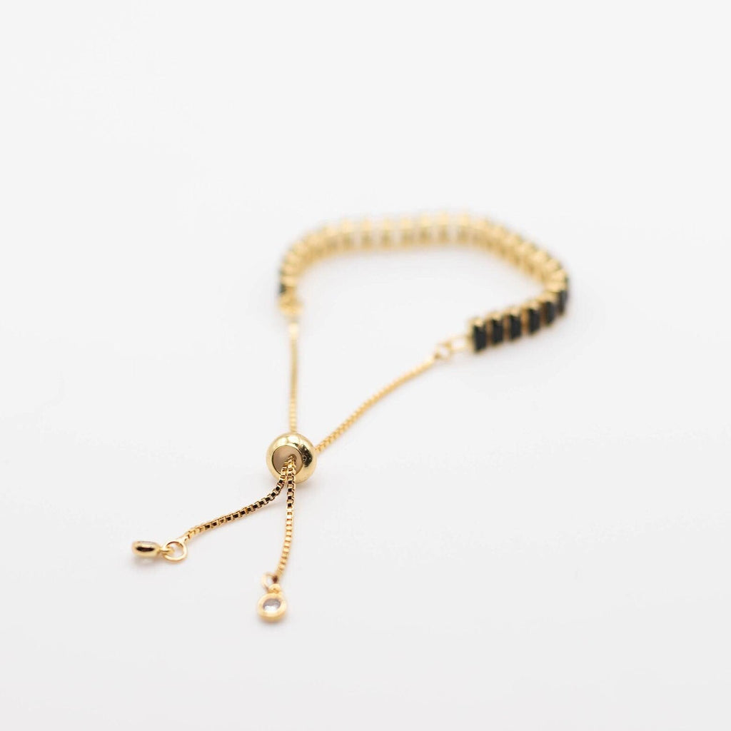 Black Tennis Bracelet, Black Gold Adjustable Bracelet, Slide Tennis Bracelet, Waterproof Gold Bracelet, Black CZ Bracelet, Baguette Bracelet