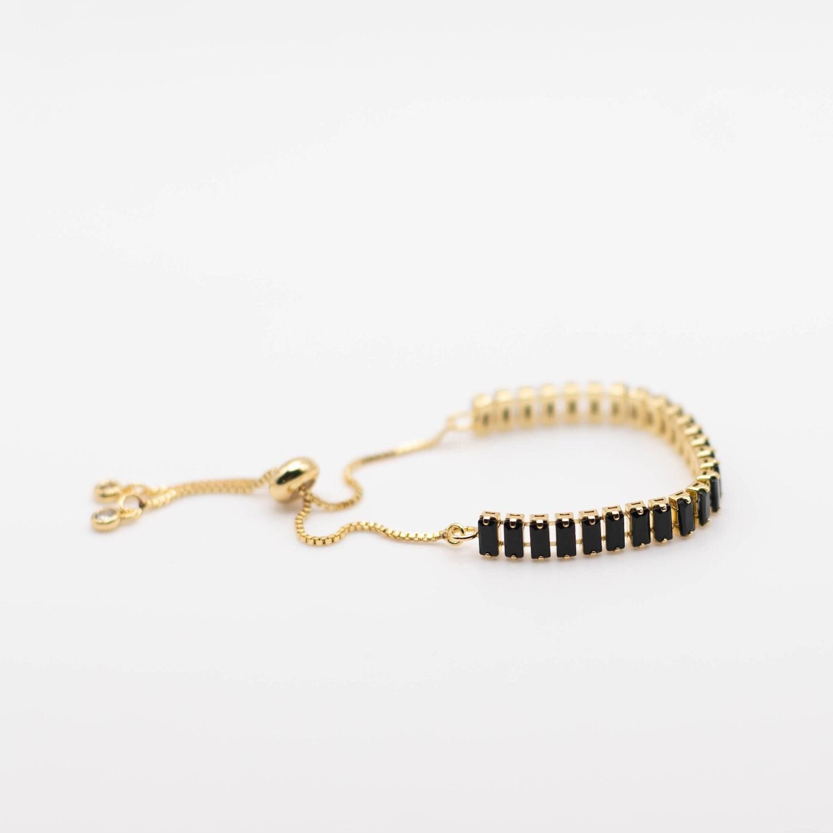 Black Tennis Bracelet, Black Gold Adjustable Bracelet, Slide Tennis Bracelet, Waterproof Gold Bracelet, Black CZ Bracelet, Baguette Bracelet