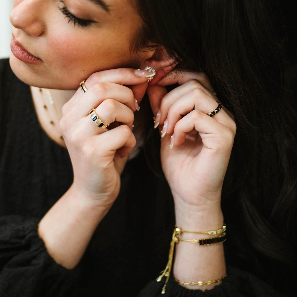 Black Tennis Bracelet, Black Gold Adjustable Bracelet, Slide Tennis Bracelet, Waterproof Gold Bracelet, Black CZ Bracelet, Baguette Bracelet