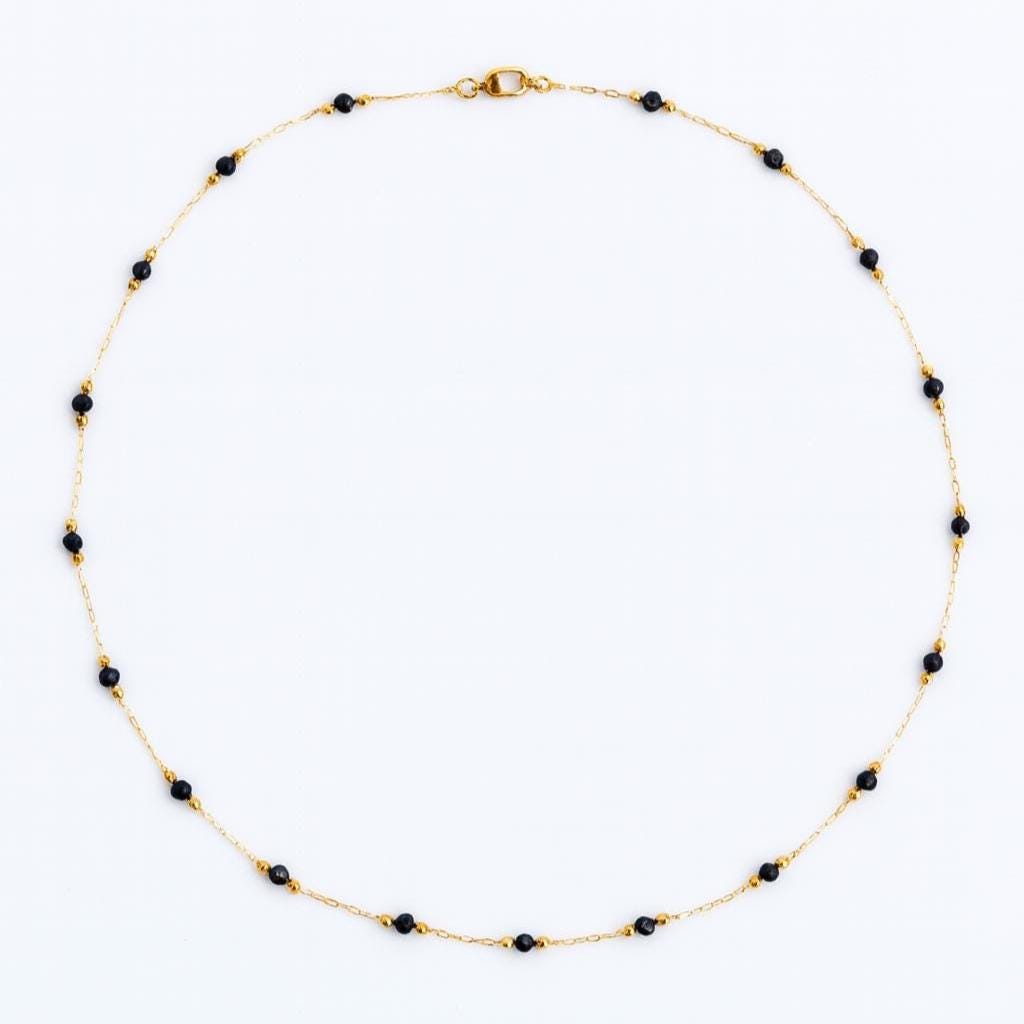 Black Bead Gold Chain, Black Gold Chain Necklace, Gold Filled Black Chain, Black Gold Layering Necklace, Dainty Gold Bead Chain