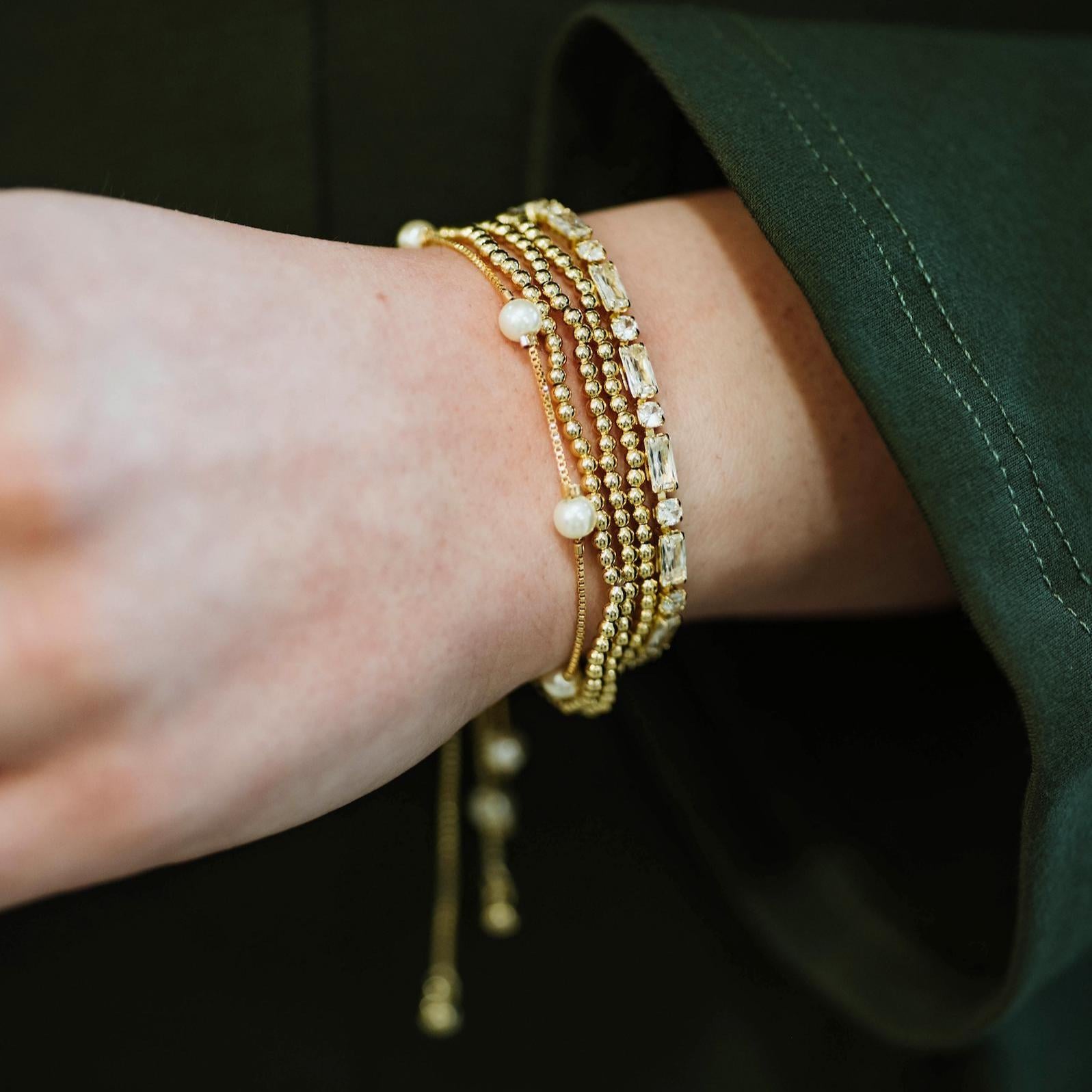 Gold Bead Bracelet Stack, Three Bracelet Stack, Gold Layering Bracelets, Dainty Gold Bead Bracelet, Minimalist Gold Bead Bracelet