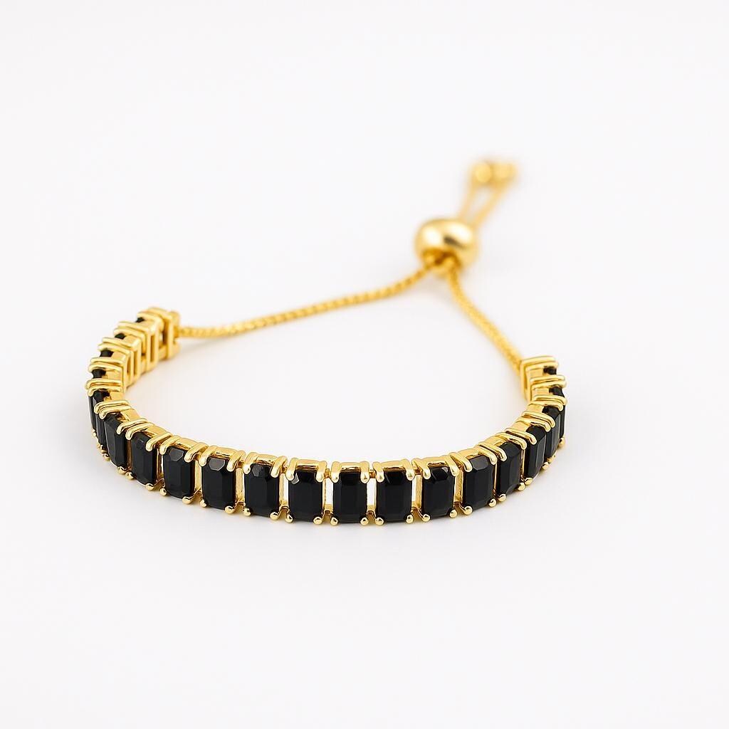 Black Tennis Bracelet, Black Gold Adjustable Bracelet, Slide Tennis Bracelet, Waterproof Gold Bracelet, Black CZ Bracelet, Baguette Bracelet