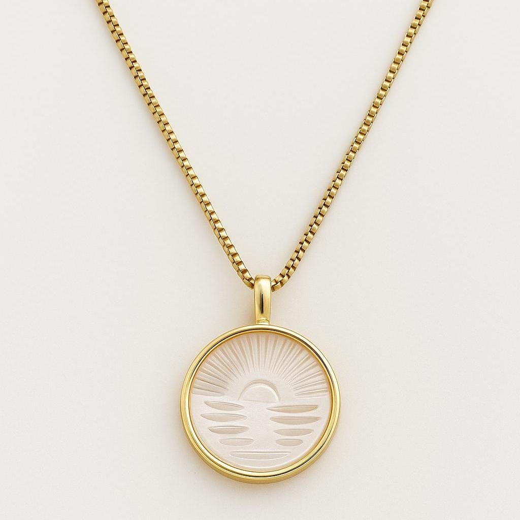 Sunset Necklace, Sunrise Necklace, Pearl Gold Filled Necklace, Pearl Circle Pendant Necklace, Morning Necklace, Circle Pendant Gold Necklace