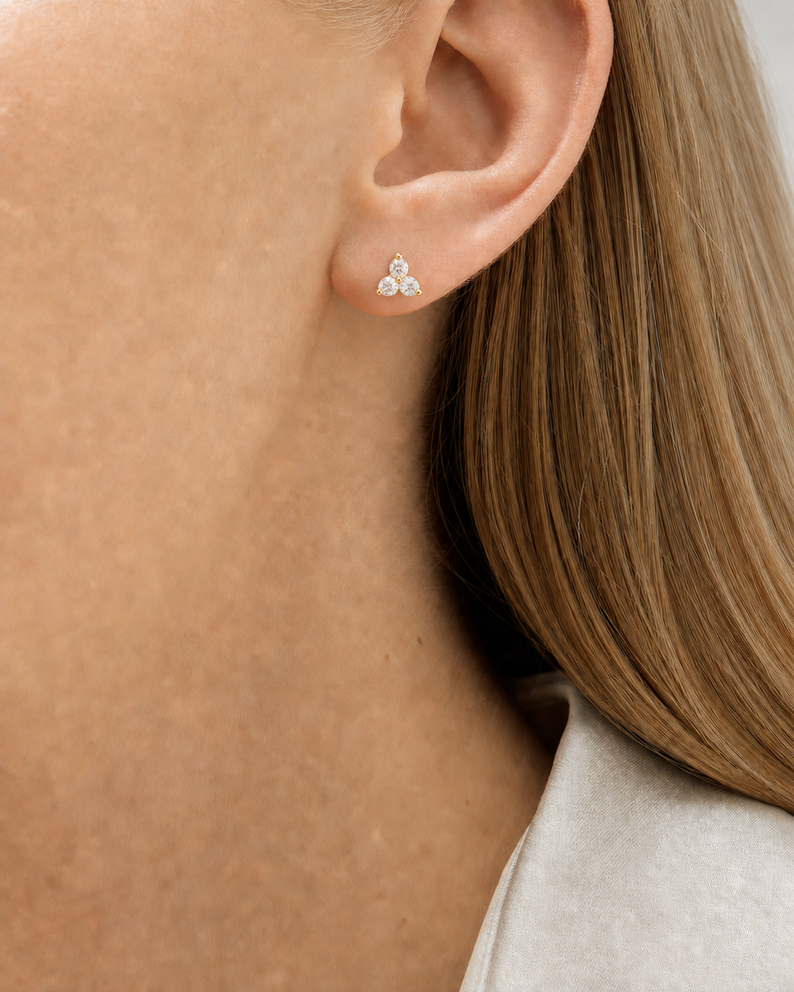 1/4 CT Lab-Grown Diamond Three-Stone Earrings in 14K Yellow Gold